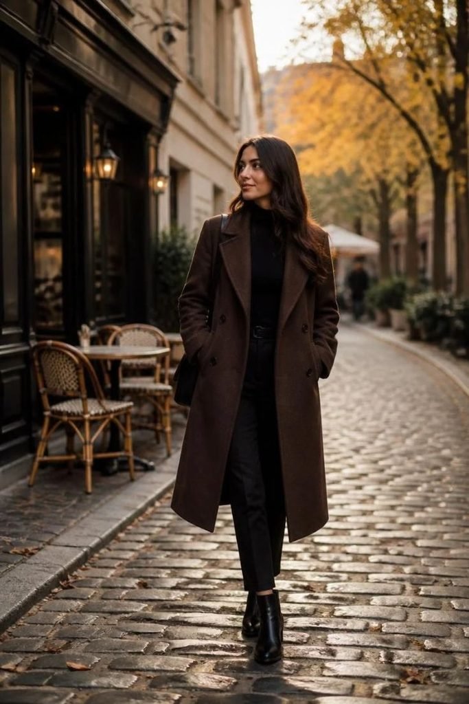 chocolate-brown-coat-with-black-basics
