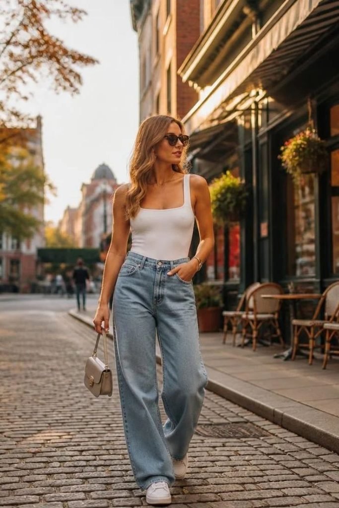 baggy-jeans-with-a-fitted-bodysuit