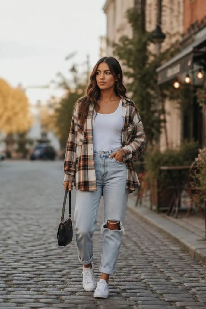 white-tank-with-an-oversized-flannel-shirt