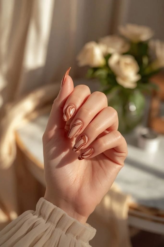 29 Best Cozy Fall Nail Ideas 2026: Chic, Warm & Trendy Autumn Manicures cinnamon-swirl-nails