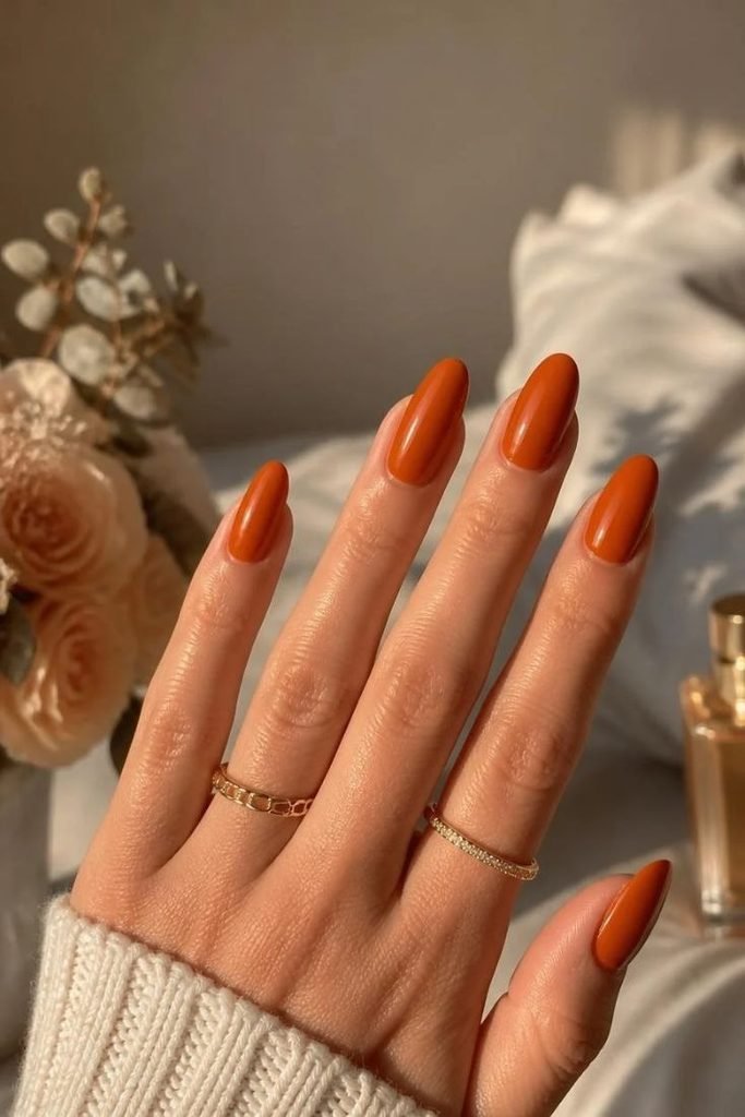 29 Best Cozy Fall Nail Ideas 2026: Chic, Warm & Trendy Autumn Manicures pumpkin-spice-orange-nails