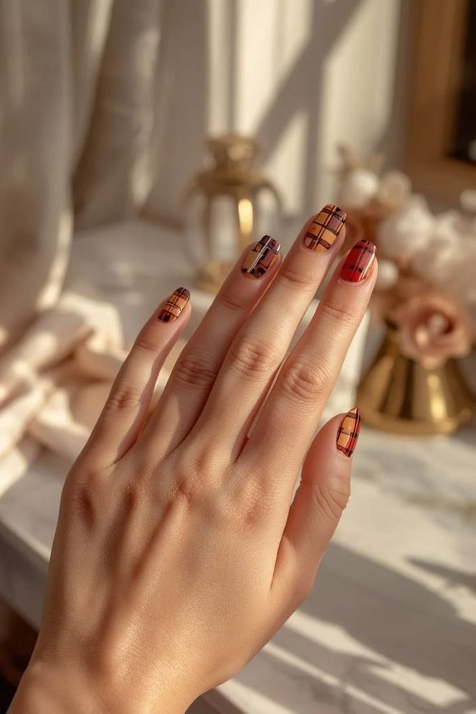29 Best Cozy Fall Nail Ideas 2026: Chic, Warm & Trendy Autumn Manicures fall-plaid-accent-nails
