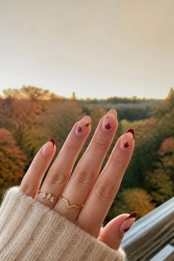 29 Best Cozy Fall Nail Ideas 2026: Chic, Warm & Trendy Autumn Manicures maple-leaf-accent-nails