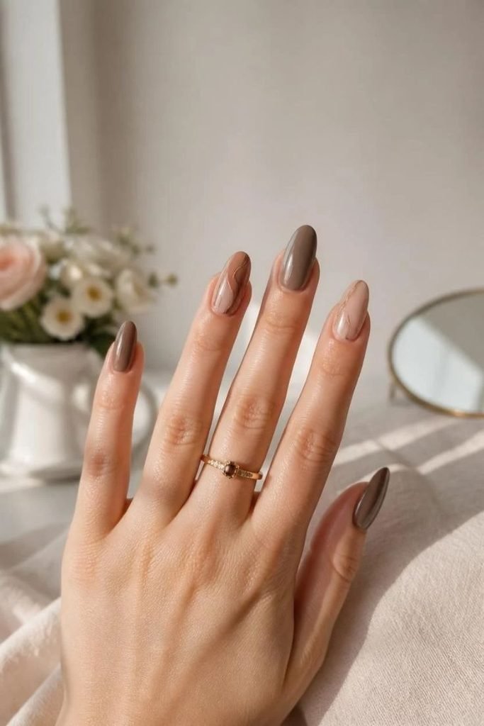 29 Best Cozy Fall Nail Ideas 2026: Chic, Warm & Trendy Autumn Manicures soft-taupe-and-brown-nails
