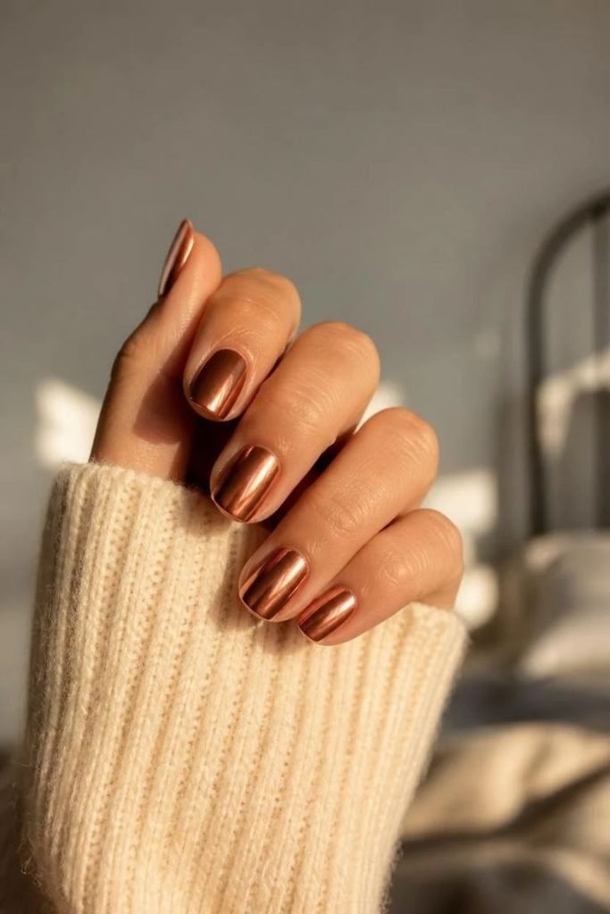 29 Best Cozy Fall Nail Ideas 2026: Chic, Warm & Trendy Autumn Manicures copper-chrome-nails