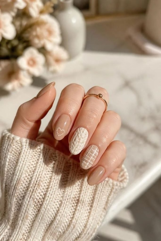 29 Best Cozy Fall Nail Ideas 2026: Chic, Warm & Trendy Autumn Manicures cozy-knit-and-nude-nails