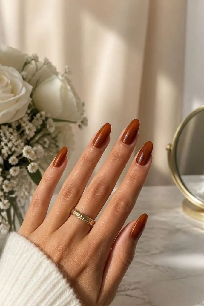 29 Best Cozy Fall Nail Ideas 2026: Chic, Warm & Trendy Autumn Manicures honey-brown-jelly-nails