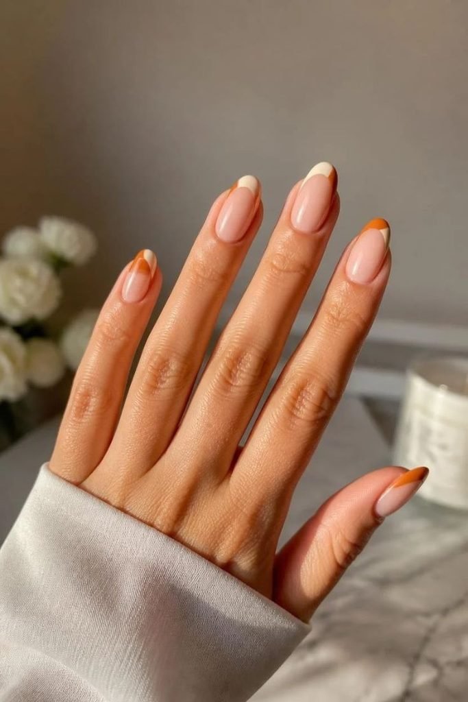 29 Best Cozy Fall Nail Ideas 2026: Chic, Warm & Trendy Autumn Manicures pumpkin-and-cream-french-tips