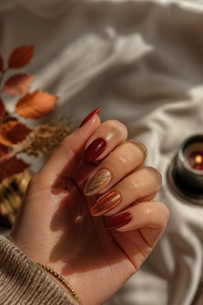 29 Best Cozy Fall Nail Ideas 2026: Chic, Warm & Trendy Autumn Manicures autumn-aura-nails