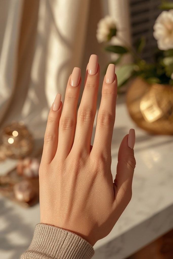 classic-glossy-beige-nails