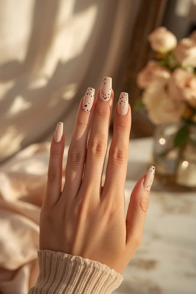 beige-nails-with-tiny-dots