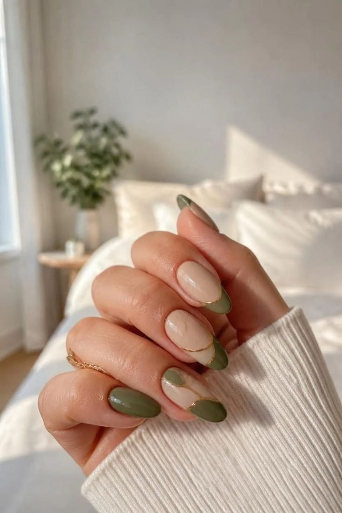 beige-and-olive-green-nails