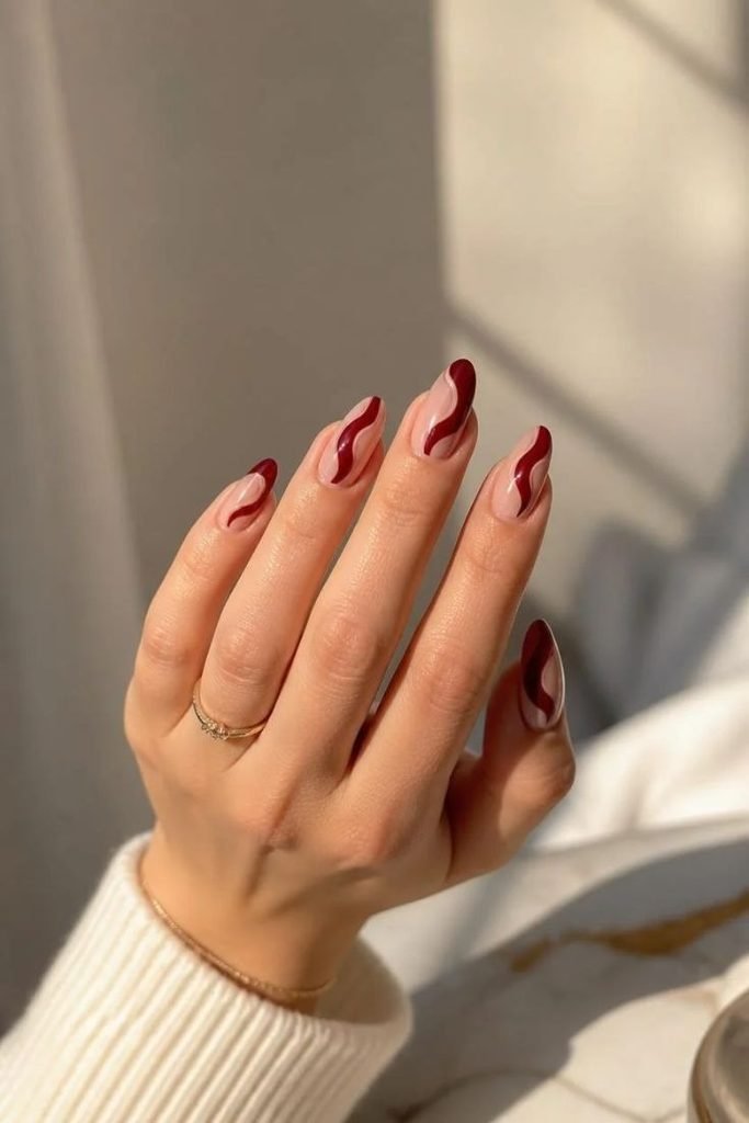 burgundy-swirl-nails