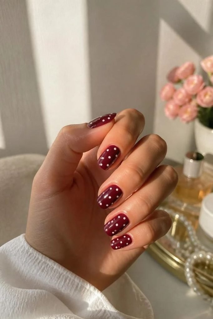 burgundy-polka-dot-nails