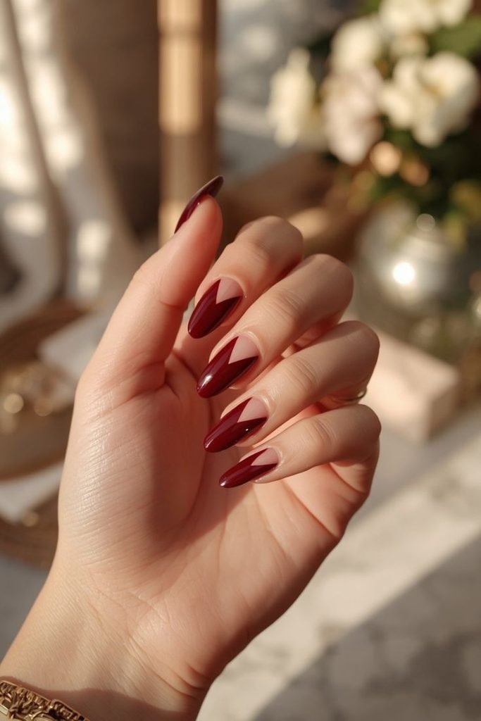 burgundy-chevron-nails