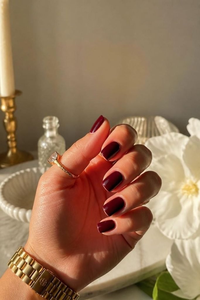short-square-burgundy-nails