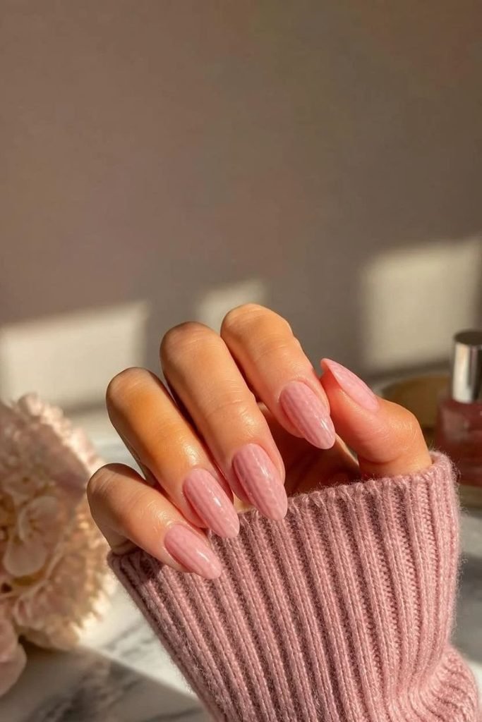 27 Best Fall Sweater Nail Designs 2026: Cozy, Chic & Trendy Knit-Inspired Manicures soft-pink-sweater-nails