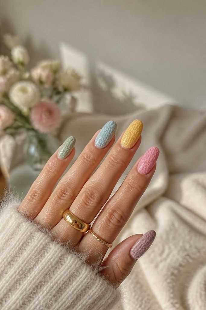 27 Best Fall Sweater Nail Designs 2026: Cozy, Chic & Trendy Knit-Inspired Manicures colorful-mohair-sweater-nails