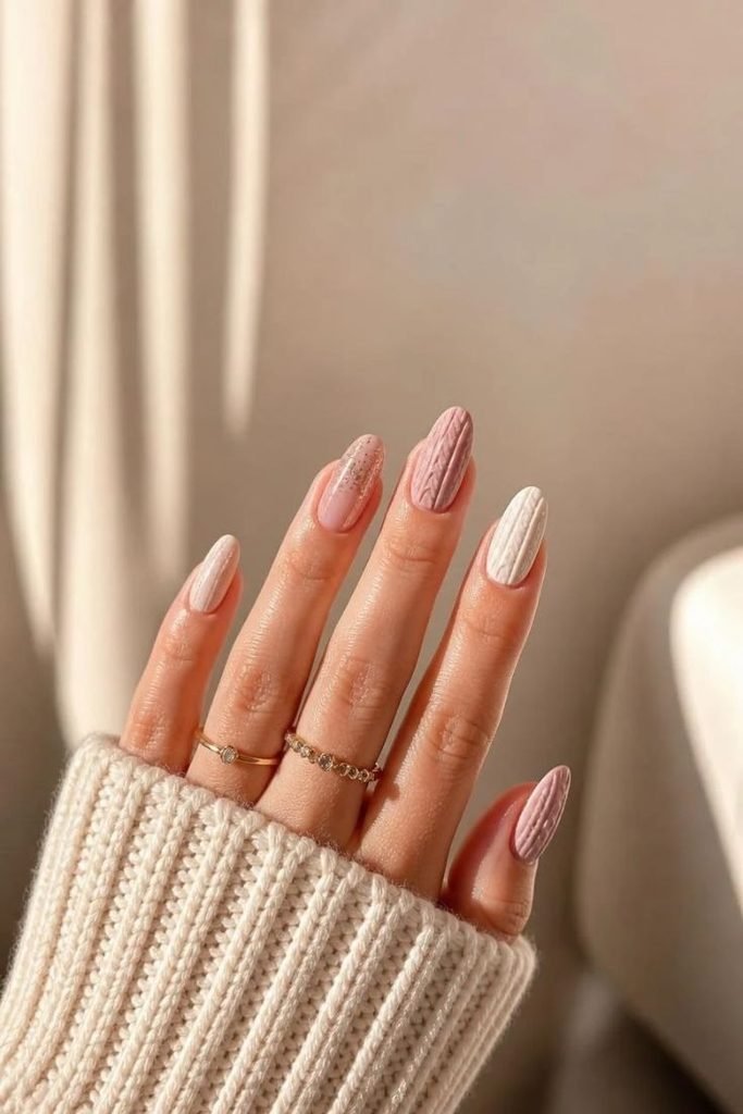 27 Best Fall Sweater Nail Designs 2026: Cozy, Chic & Trendy Knit-Inspired Manicures sweater-nails-with-glitter-accents