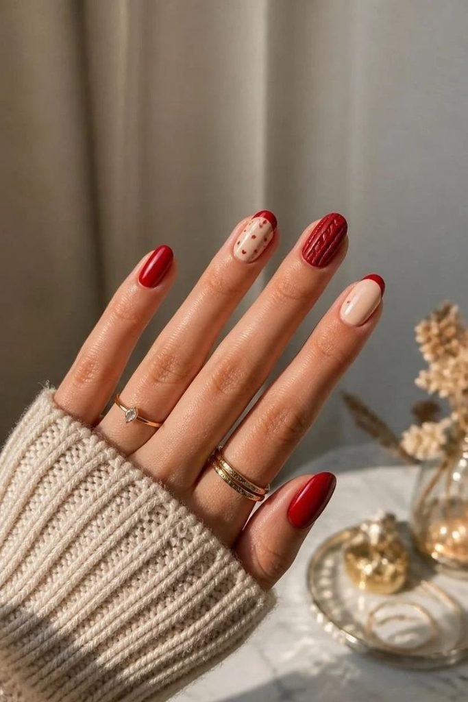27 Best Fall Sweater Nail Designs 2026: Cozy, Chic & Trendy Knit-Inspired Manicures red-sweater-nail-designs