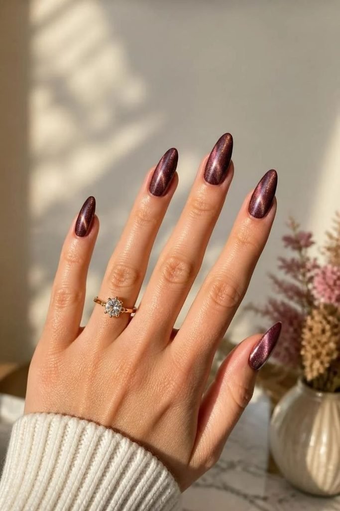 27 Best Fall Sweater Nail Designs 2026: Cozy, Chic & Trendy Knit-Inspired Manicures cat-eye-sweater-nail-art