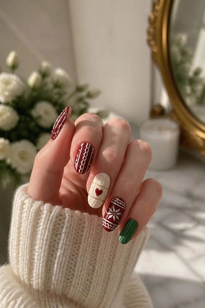 27 Best Fall Sweater Nail Designs 2026: Cozy, Chic & Trendy Knit-Inspired Manicures holiday-inspired-sweater-nails