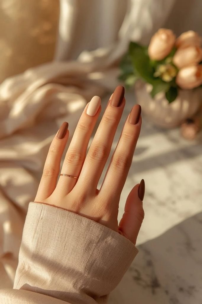 27 Best Fall Sweater Nail Designs 2026: Cozy, Chic & Trendy Knit-Inspired Manicures matte-brown-and-cream-textured-nails
