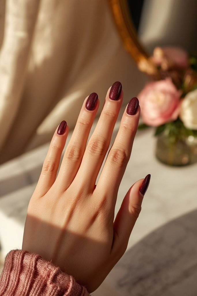 burgundy-glitter-nails
