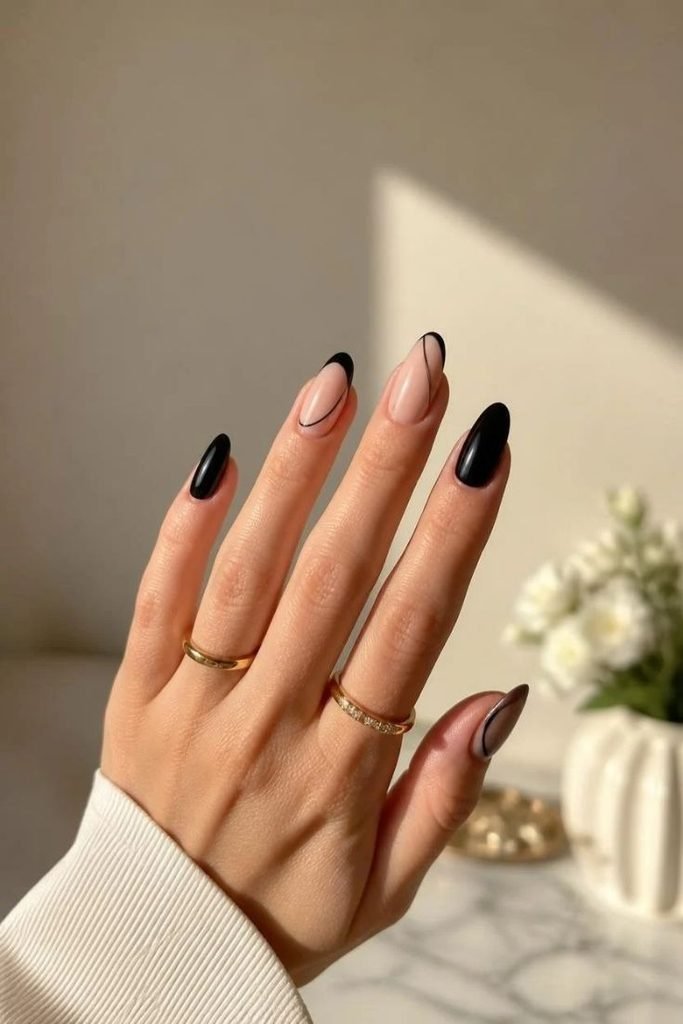 black-and-nude-minimalist-nails