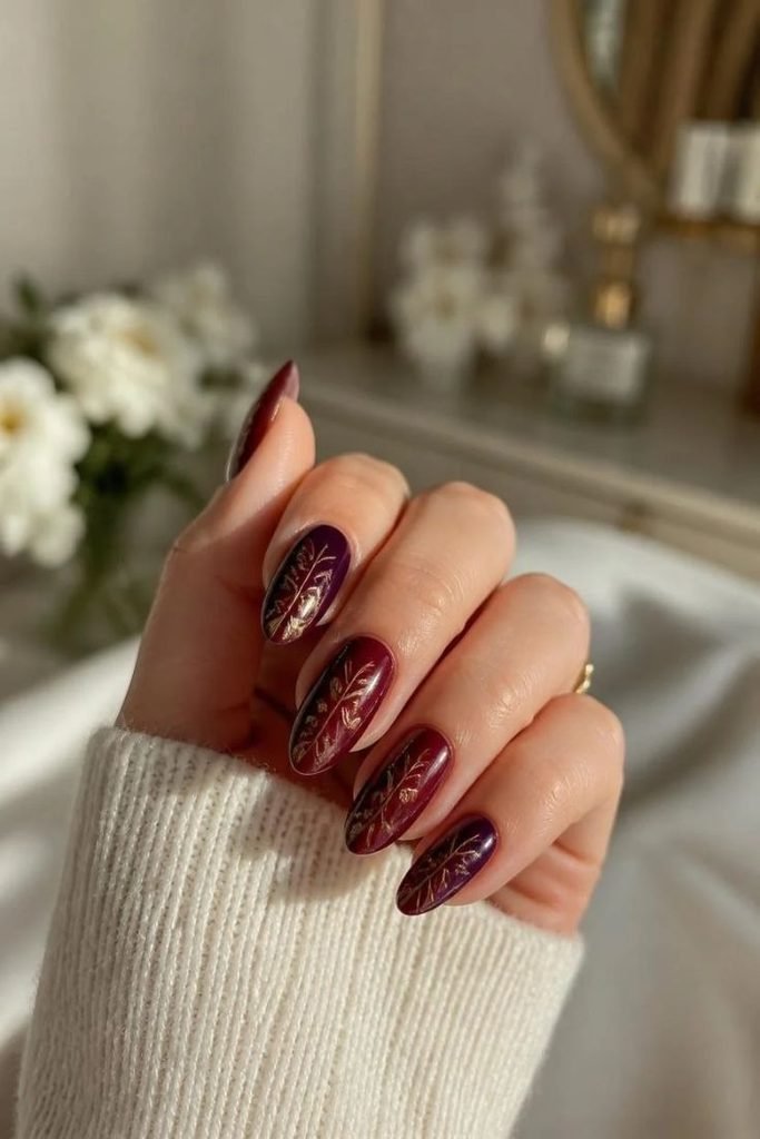 burgundy-leaf-nails